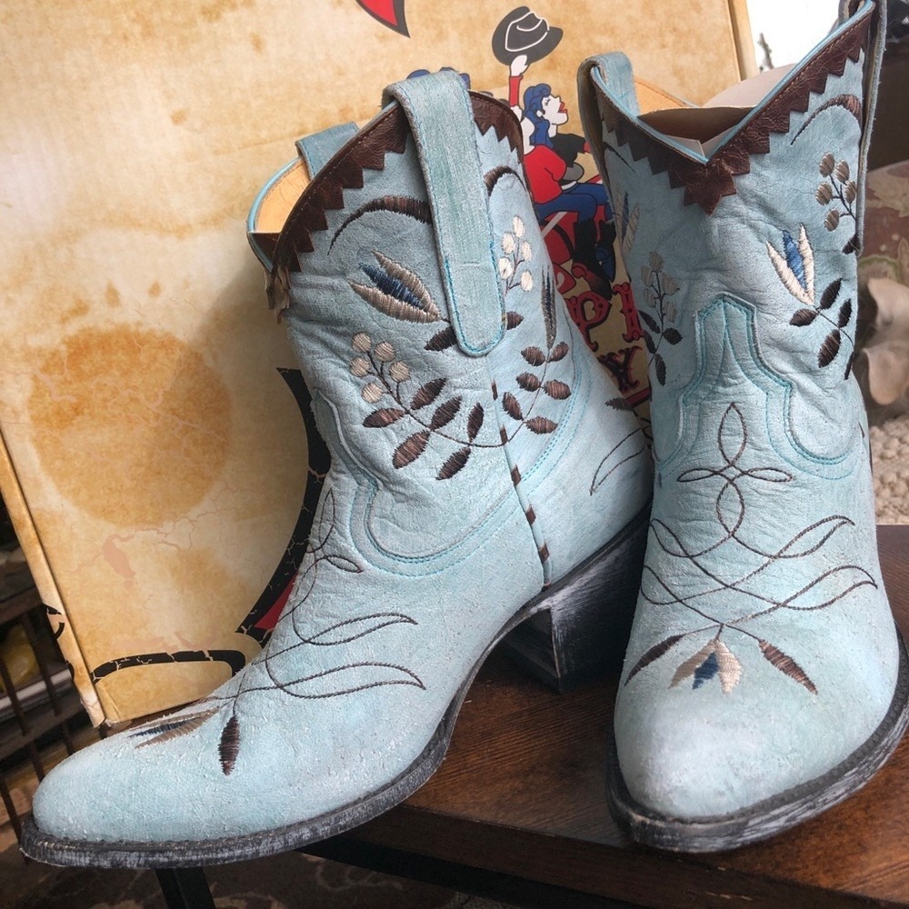 Old Gringo Amitola Light Blue Embroidered Floral Western Cowboy Boots US 8B